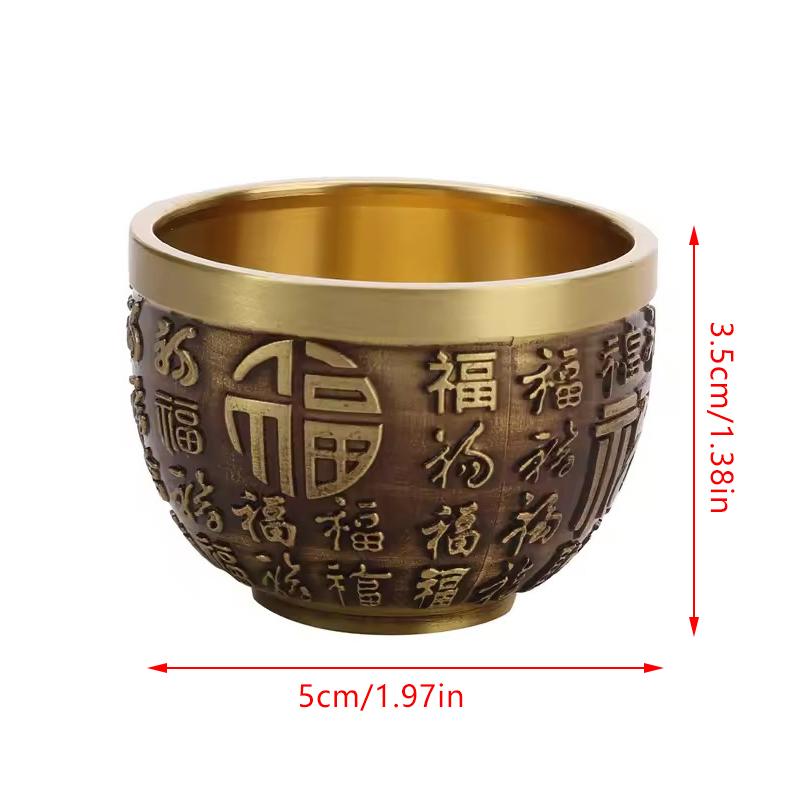 Good Luck Phoenix Cylinder Ornament Traditional Hand Carved Brass Drinking Cup Pure Brass Brass Feng Shui Bowl Lucky Ornament