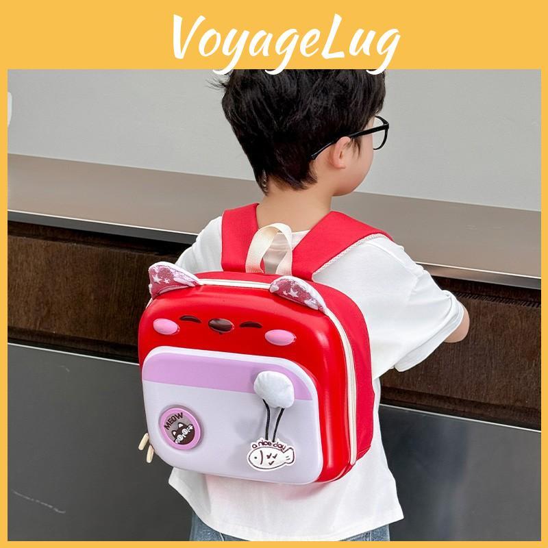 Cute Color Blocked Cartoon Cat Pattern Children Hard Shell Backpack Square