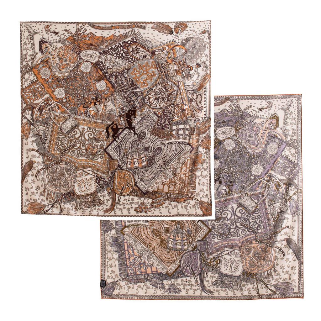 Exotic Knight Silk Wool Square Scarf: Elegant Double-Sided Print, Sun Protection & Neck Warmer
