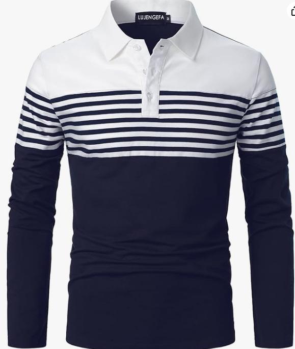 Essential Long-sleeve Striped Polo Shirt, Stylish Casual Top for Everyday.