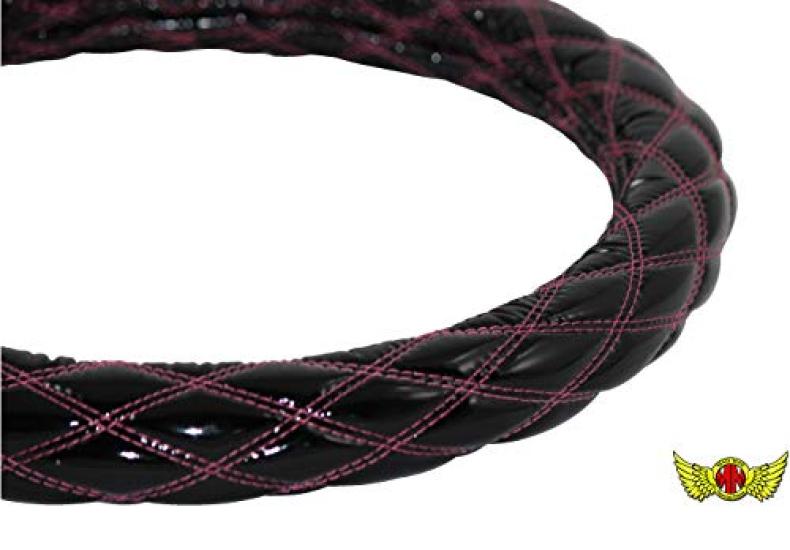 

Truck Steering Wheel Double 2HS Cover, Stitched, Enamel, Black/Pink, чёрный