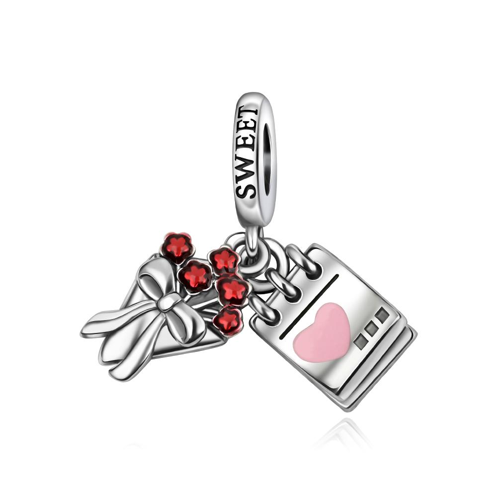 New Copper Romantic Love Flower Charms Pink Cup Butterfly Beads Pendants For Women Bracelet Engagement Jewelry Gift