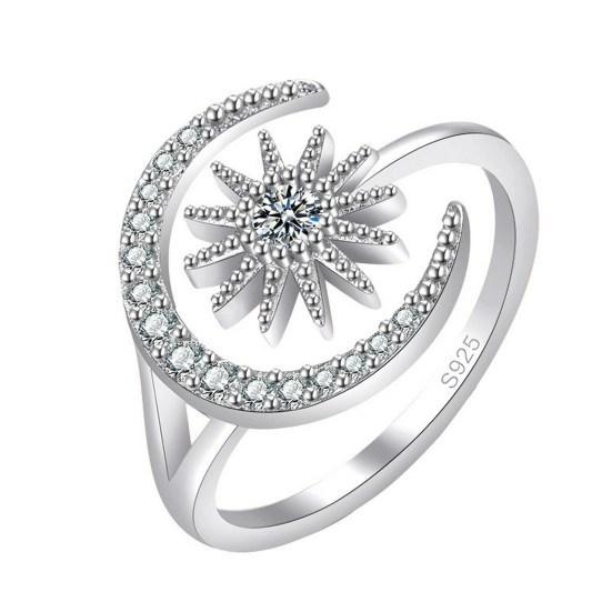 

Женское кольцо с геометрическим рисунком, изысканное, элегантное, темпераментное, подарок, со стразами, кольцо на палец со звездой и луной серебряный