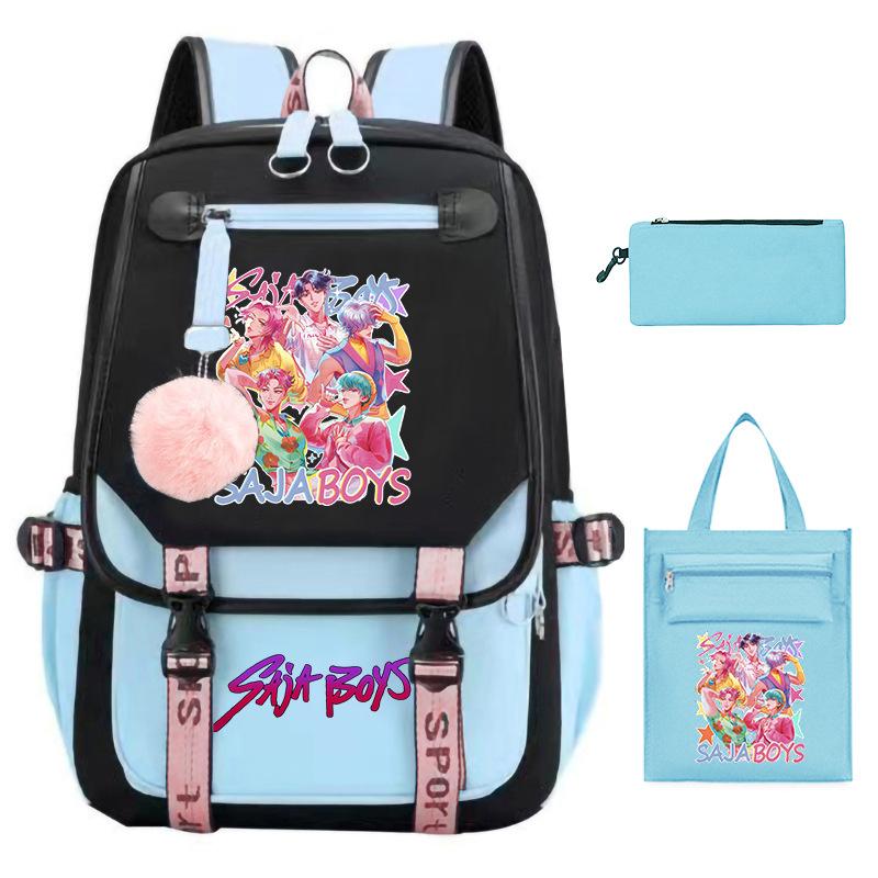 K-Pop Anime Cartoon Printing Casual Student Backpack Shoulder Bag Pencil Case Three-Piece Set