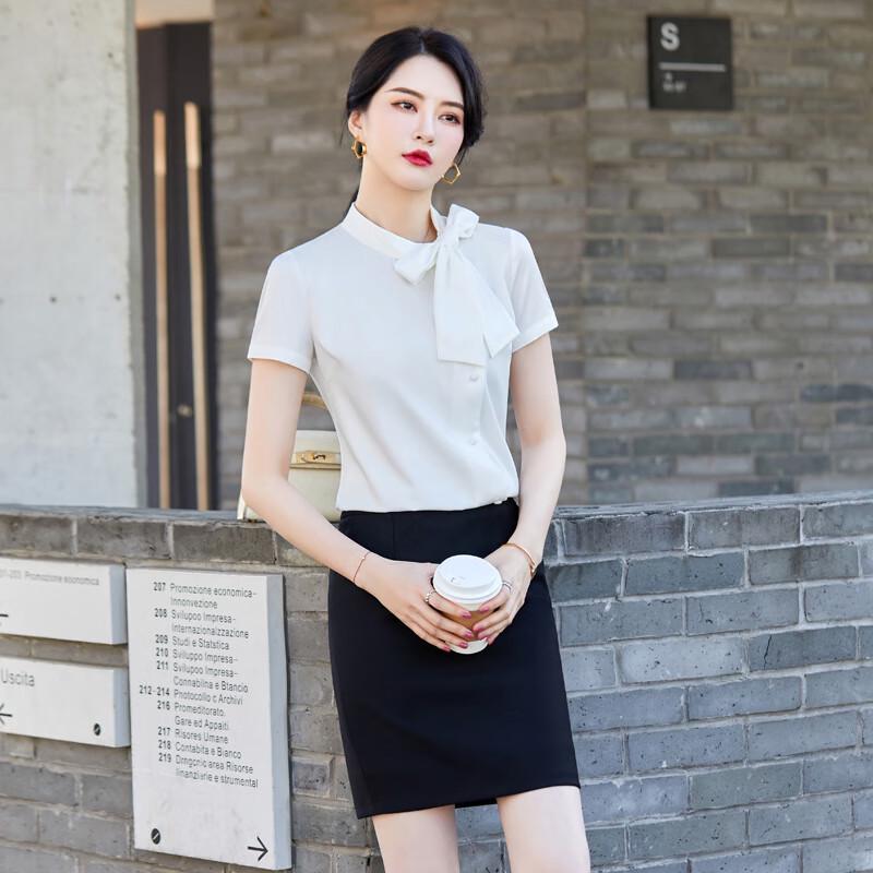 Troyman Women's Bow Tie Short Sleeve Blouse