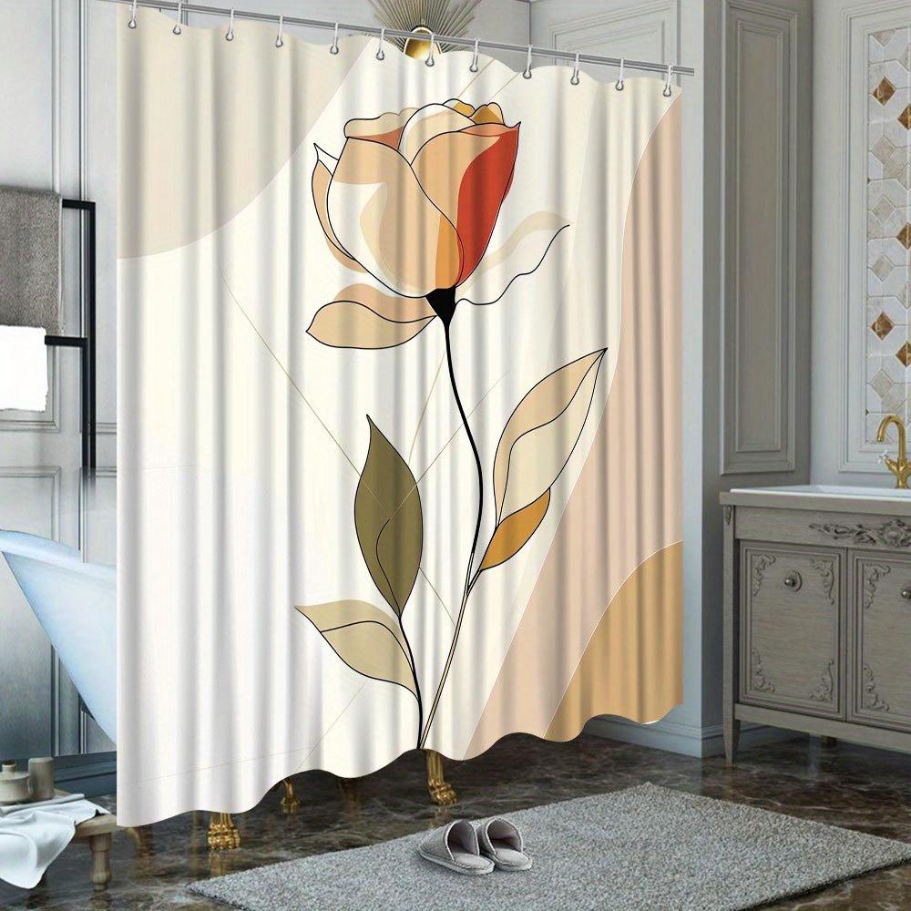

Abstract Line Art Rose Illustration Shower Curtain 1Pc With 12 Hooks For Bathroom Home Decor Polyester 70.8X70.8 Inch W60H190(CM)-1 Pcs