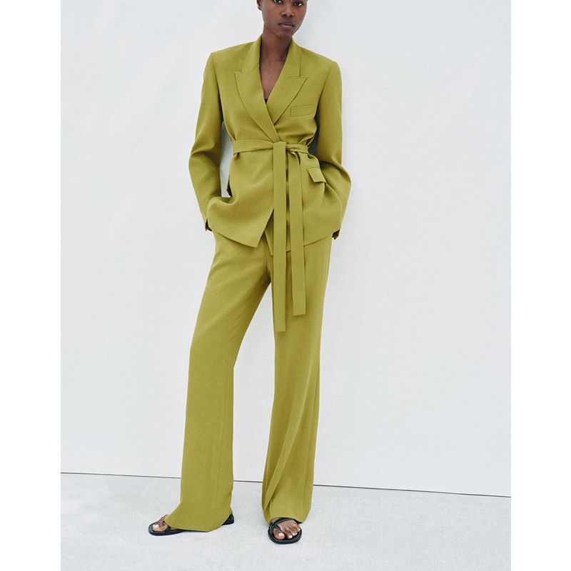 Lapel Long Sleeves with Belt Loose Suit Jacket 2458199 Mid Waist Speaker Casual Pants 2778199