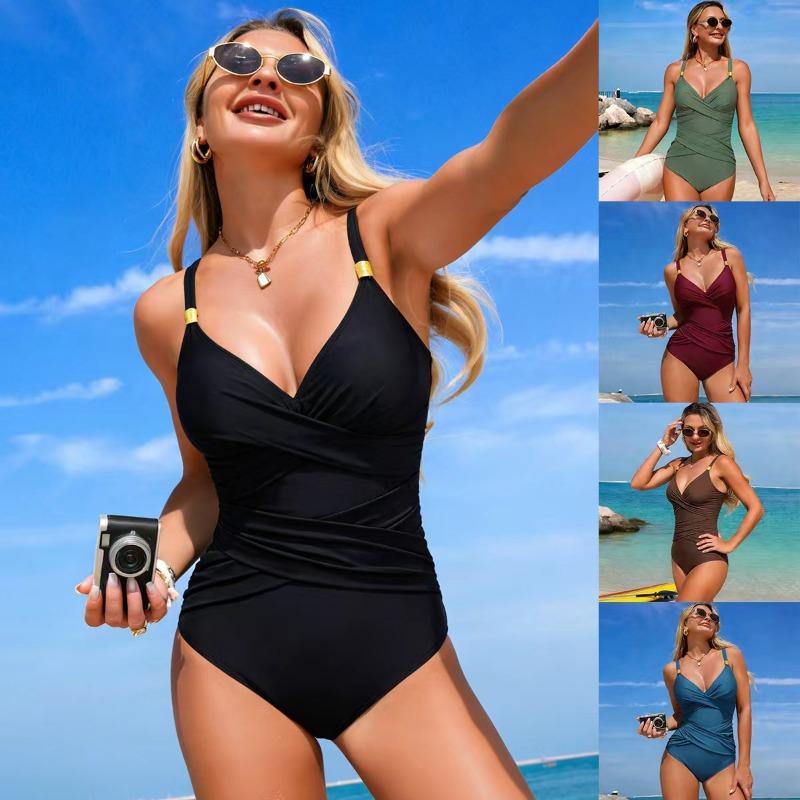 2026 New European and American One-piece Swimsuit Women's Solid Color Slim-fitting Sexy Sports Explosion Spot Bikini Swimsuit