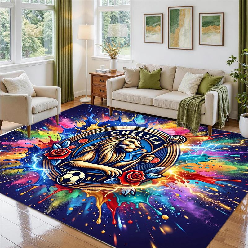 Chelsea FC Design Crystal Velvet Rug Soft Decorative Mat for Bedroom Entrance