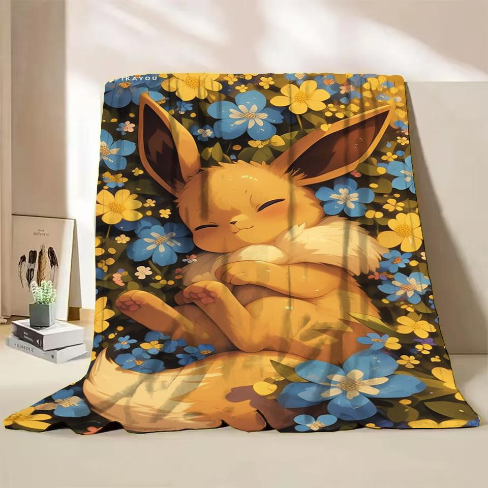 Pokémon Evoli Flanell-Kuscheldecke für Bett Sofa Zuhause Schlafzimmer Büro Reisen Kinder-Überwurfdecke Kinder Winter Warm Weich Geschenke