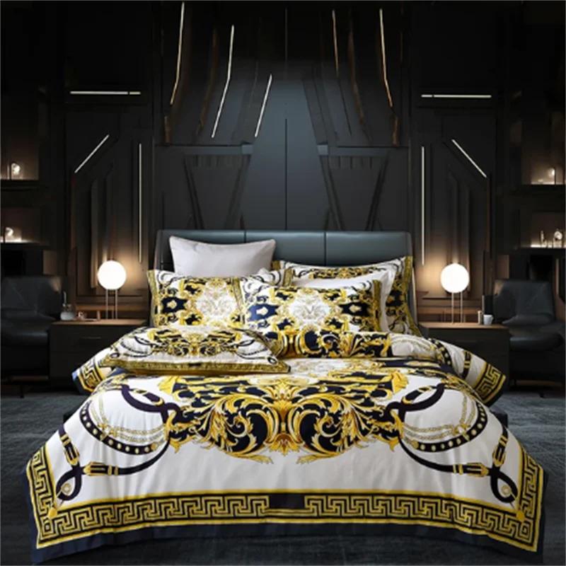 Set Biancheria da Letto Stile Moderno di Lusso Stampa Digitale Tessuto Morbido Set Copripiumino Federe Tessile per la Casa Design a Fantasia Coperta Trapuntata
