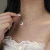 Sterling Silver S925 Star & Moon Necklace with Micro-Paved Stones and White Shell Pendant - Luxurious Valentine's Day Gift