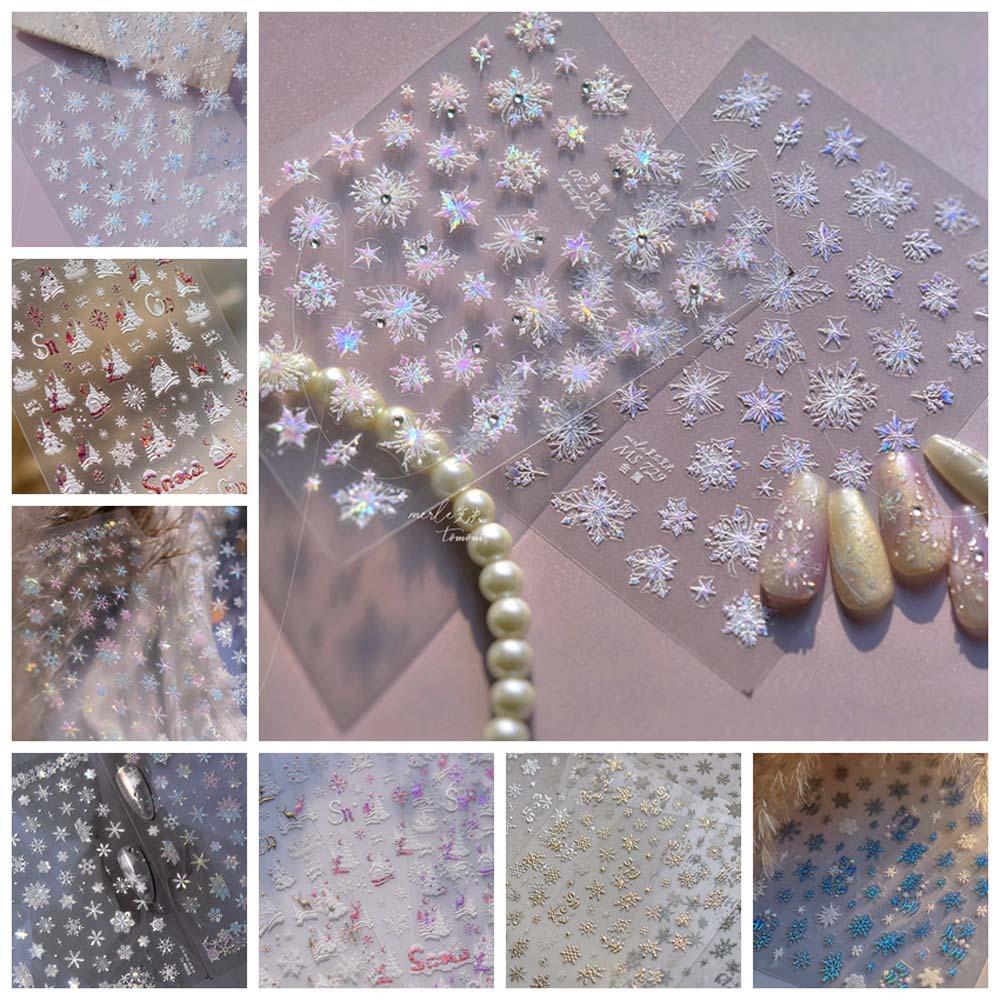 Shell Light Christmas Snowflake Nail Sticker 5D Bronzing  Xmas Nail Decoration  Nail Salon