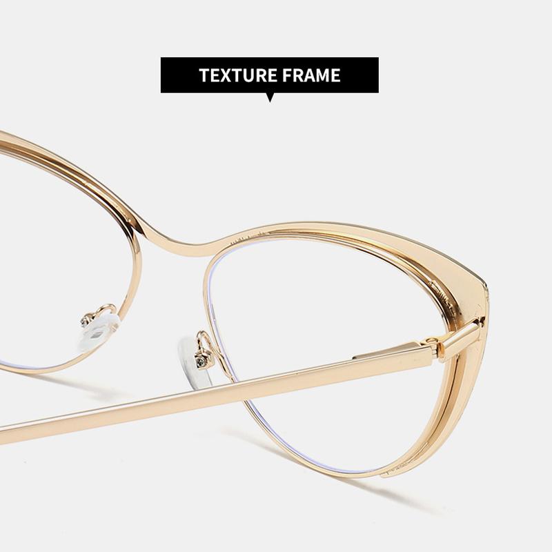 New Anti Blue Light Metal Flat Mirror Women Classic Fashion Triangle Cat Eye Glasses Retro Computer Glasses Frame