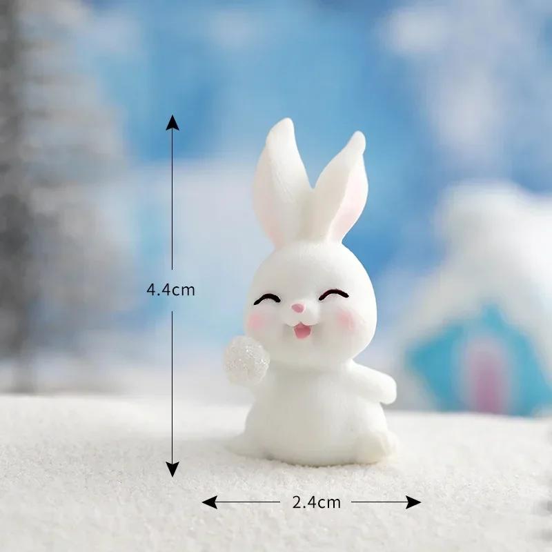 Figurines Christmas Rabbit Micro Landscape Snowman Bunny Ornament Desk Accessories For Home Decoration Kids Gifts Miniature