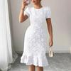 Women's Fashionable Printed Short Sleeved Round Neck Slim Fit Hip Hugging Dress