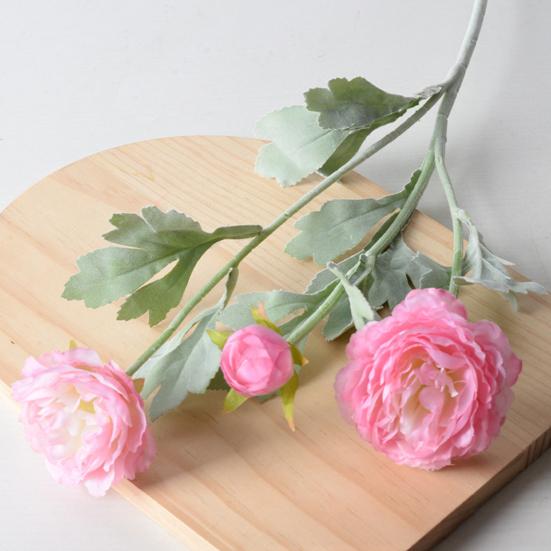 Artificial Ranunculus Flower Faux Silk Ranunculus Bouquet with 2 Heads Full Blooms And 1 Bud for Floral Arrangement Wedding Event Centerpiece