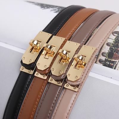 Belt Female Ornament with Skirt Sweater Coat Simple All-Match Black Thin Belt Accessories Cowhide Waist Seal