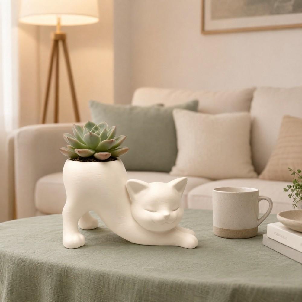 3D Printed Kitten Planter Irregular Shape Desktop Decoration Cute Cat Plant Pot Gardening Gift