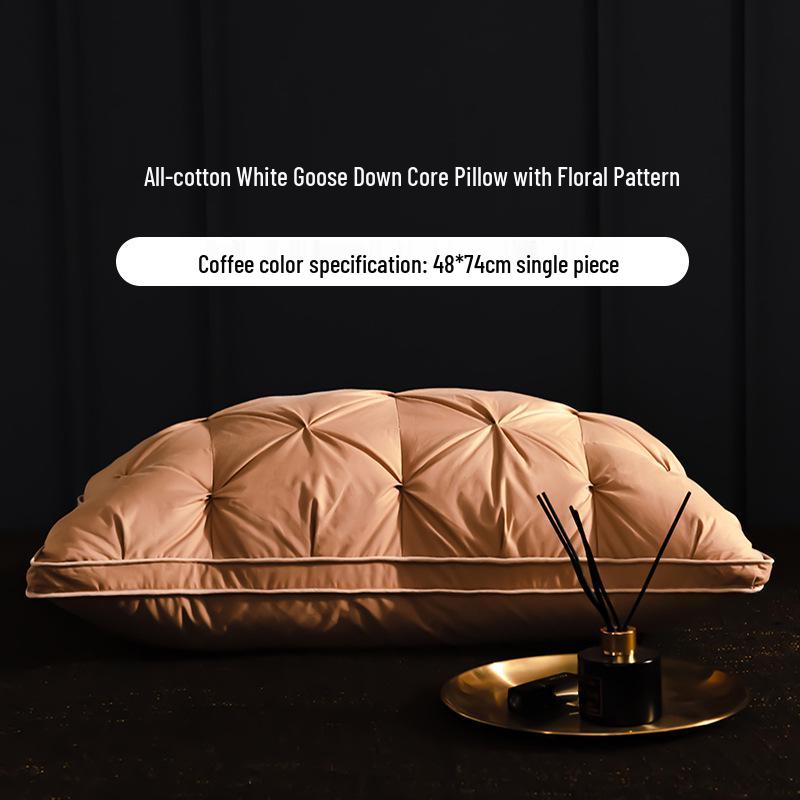 Luxury Goose Down Pillow with Cotton Cover for Neck Support