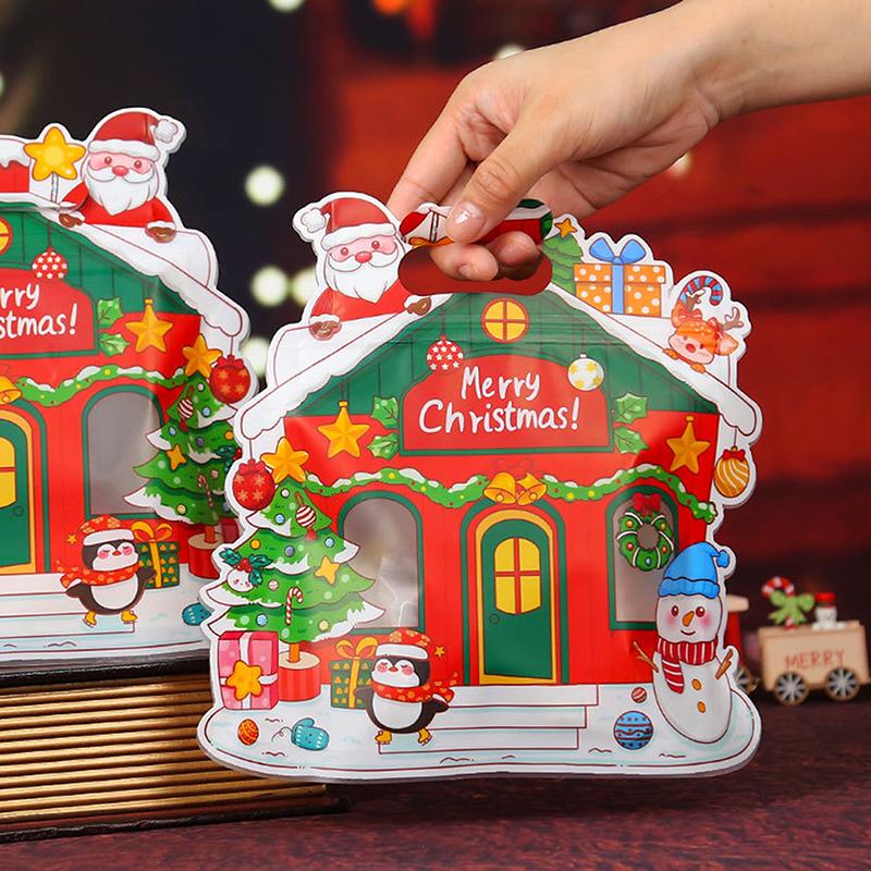 5Pcs Christmas Gift Packaging Bag Large Gift Candy Apple Box Bag Gift Bag Portable Baking Snowflake Crisp Bag