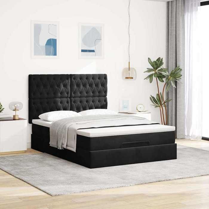 VidaXL Cadre de lit ottoman avec matelas noir 140x200 cm velours, cadre de lit, cadre de lit rembourré, cadre de lit ottoman 3313549