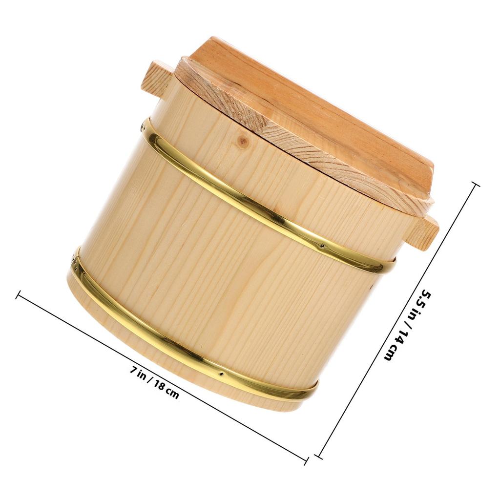 1Set Sturdy Wood Sushi Rice Barrel with Wide Mouth for Easy Mixing Serving Display Cooking Rice Storage Home Restaurant Sushi