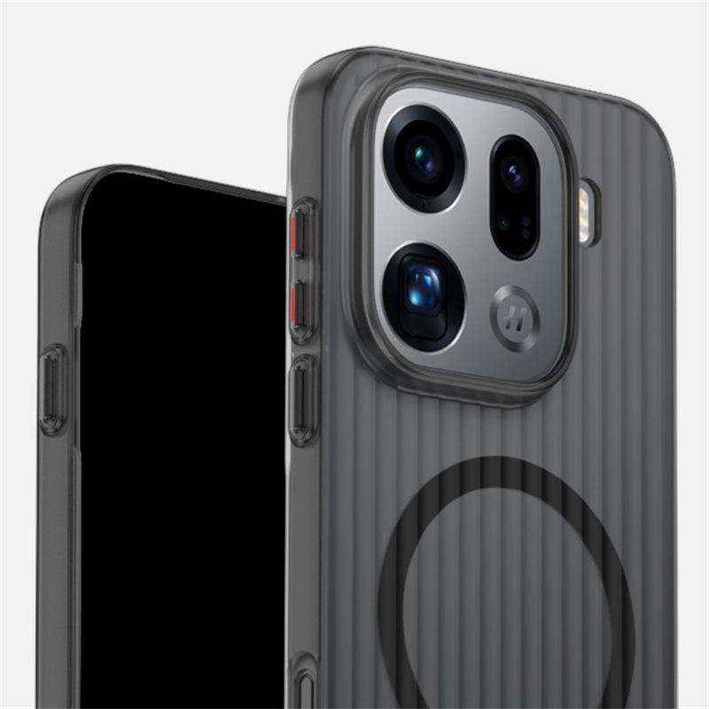 Applicable To OPPO FindX9Pro Mobile Phone Case Corrugated Grating Magnetic Suction Reno14Pro Ice Mist Anti-drop Protective Case