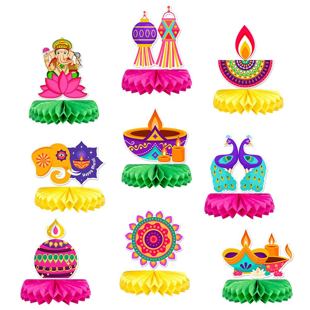Party Scene Diwali Paper Honeycomb Elephant Decoration Set Ornaments Tabletop