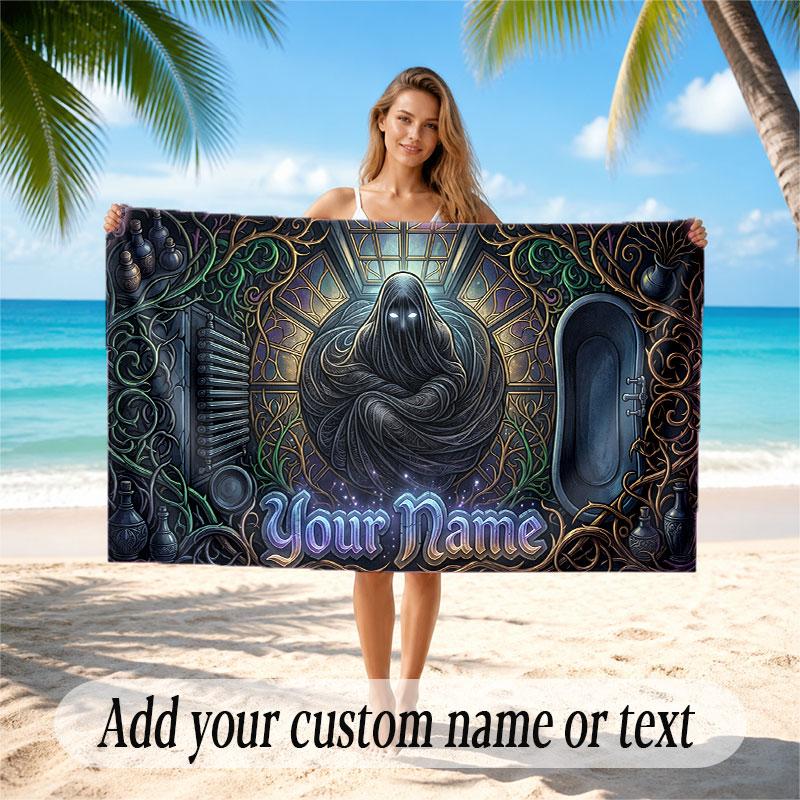 Skull Gothic Theme Beach Towel Personalized Custom Name & Text Soft Quick Dry Beach Towel for Swimming Travel