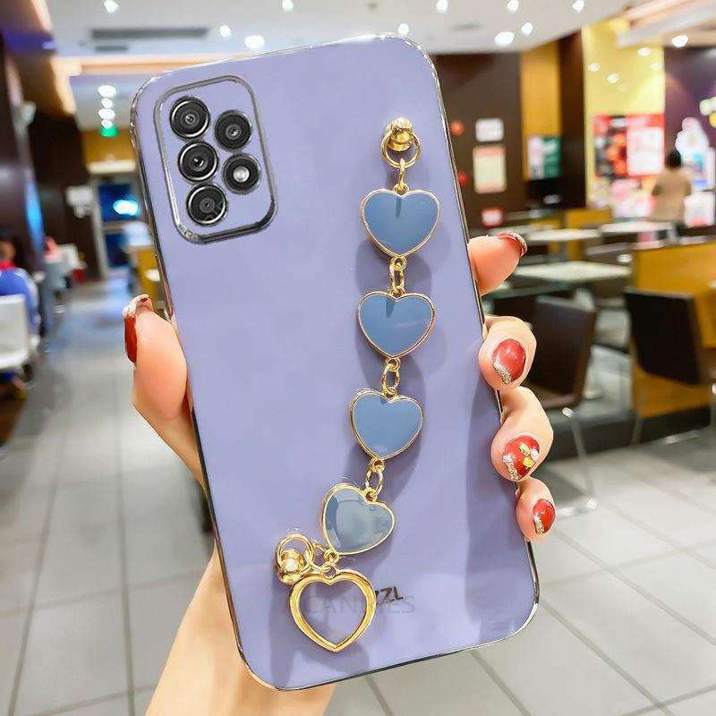 Fashion Plating Love Heart Náramek Řetízkové pouzdro pro Samsung Galaxy A53 A33 A73 A23 A13 A32 A52 A52S 4g 5g Band Cover On A 53 52 S