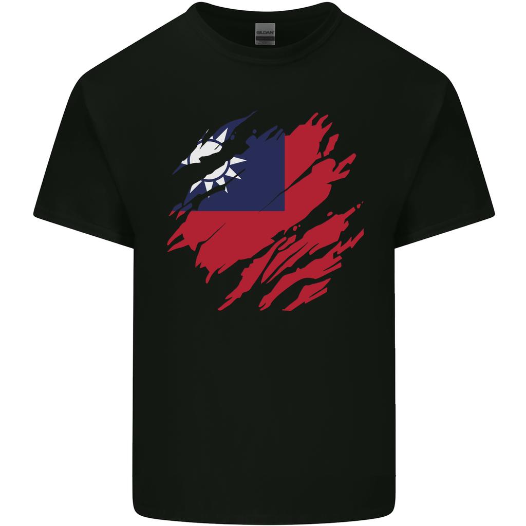 Torn Flag Taiwan Mens Cotton T-Shirt Tee Top