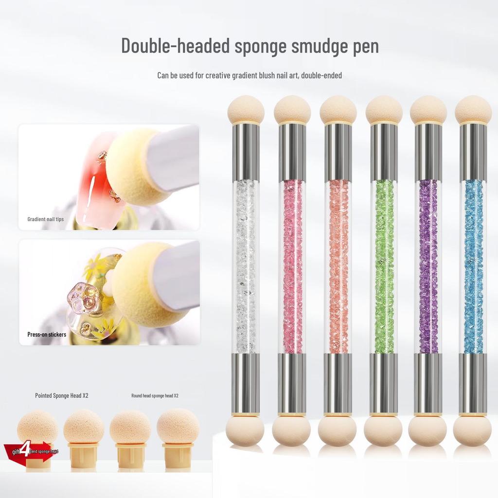 Double-Ended Nail Art Sponge Pen with 4 Heads for Blending, Gradient, Stippling, and Color Painting