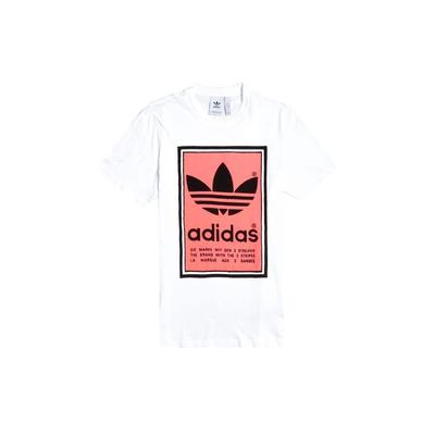 Tricou cu mânecă scurtă cu imprimeu etichetă umplută Trefoil Originals Bărbați Topuri Alb ED6938