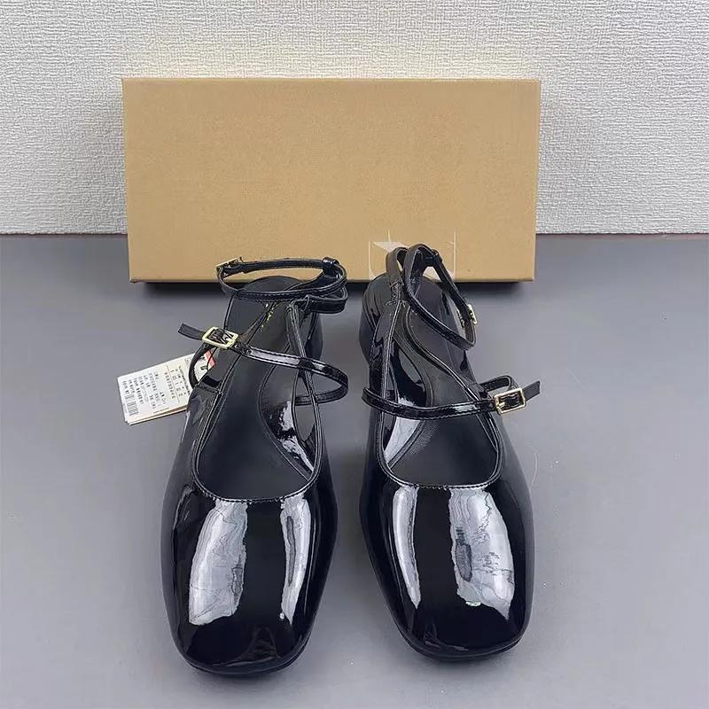 TRAF Women Mary Jane Shoes Fashion Leather Thick Heel Shoes Office Slingback Heeled Heels 2024 Autumn Female Black Chunky Heels