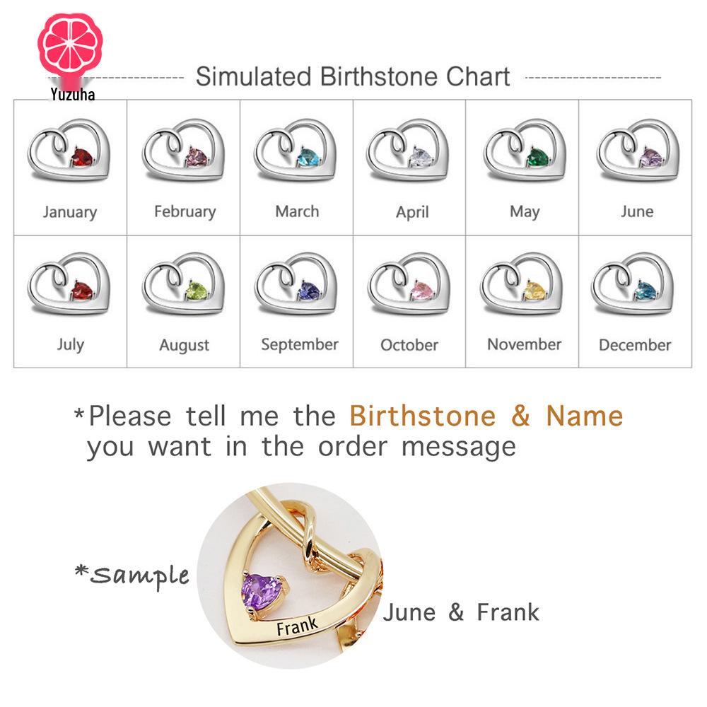 Exclusive 12-Color Birthstone Heart Bracelet with Custom Family Names – Christmas Gift