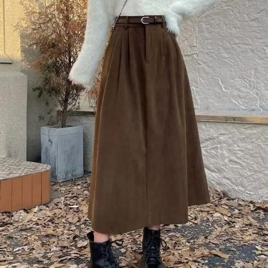 Women Skirt High Waist A-Line Large Hem Design Midi Skirt Solid Color Autumn Winter Draped Skirt Daily Wear