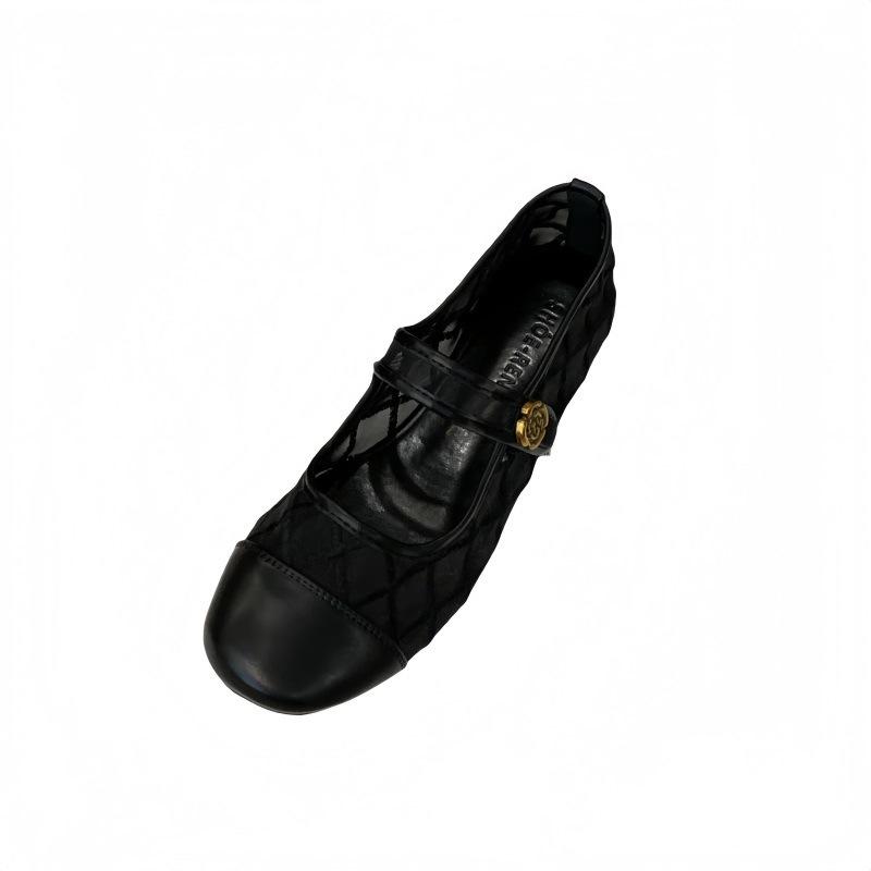 Retro Mary Jane shoes women's flat 2025 summer new diamond mesh ballet shoes single shoes splicing sandals