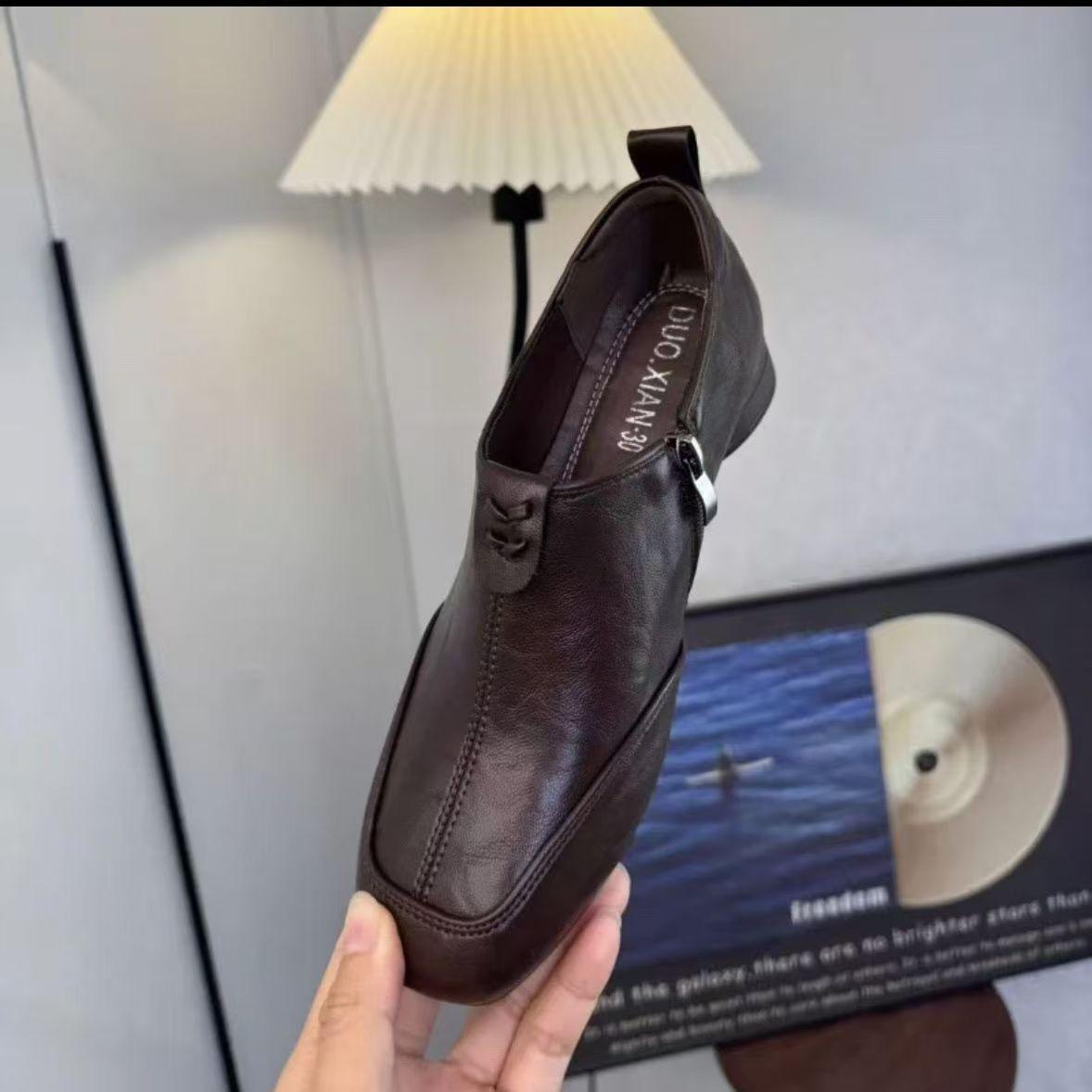 

2025 Туфли из кожи с мягкой подошвой, французским квадратным носком и ретро-каблуком-рюмочкой 41