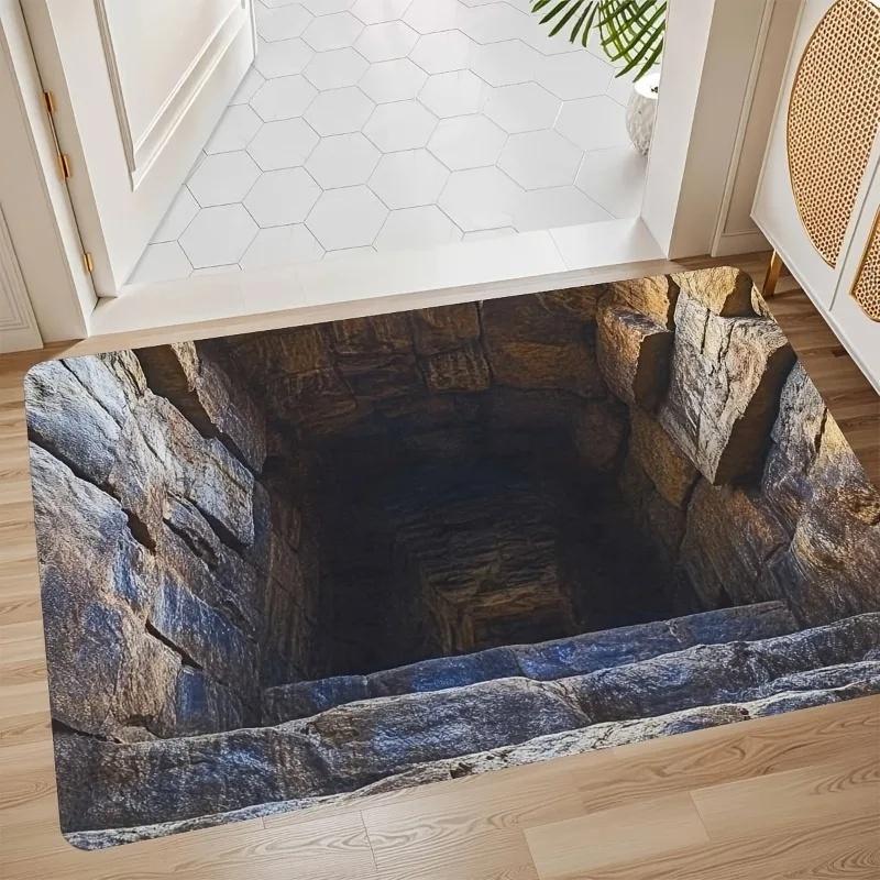 3D Optical Illusion Endless Abyss Non-Slip Door Mat Machine Washable for Bathroom Bedroom Camping Yoga Durable Floor Mat