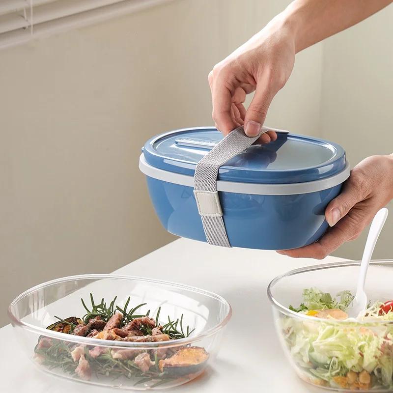 800/1300ML Portable Lunch Box with Two Compartments for Food Storage Plus A Detachable Mini PP Box Light Salad Cup Microwavable