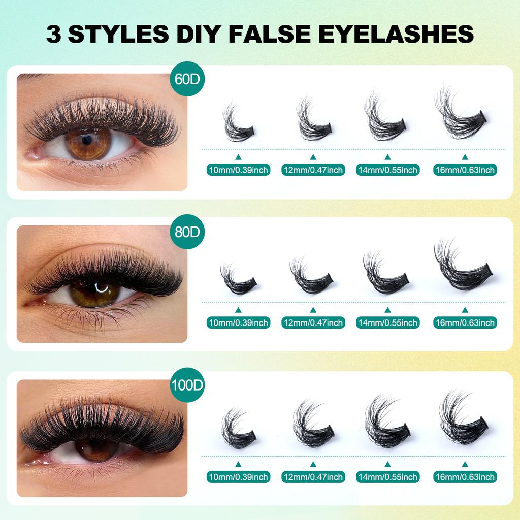 Dense Dd Curled Mixed False Eyelash Set 10-16M Curled Diy Segmented Eyelashes