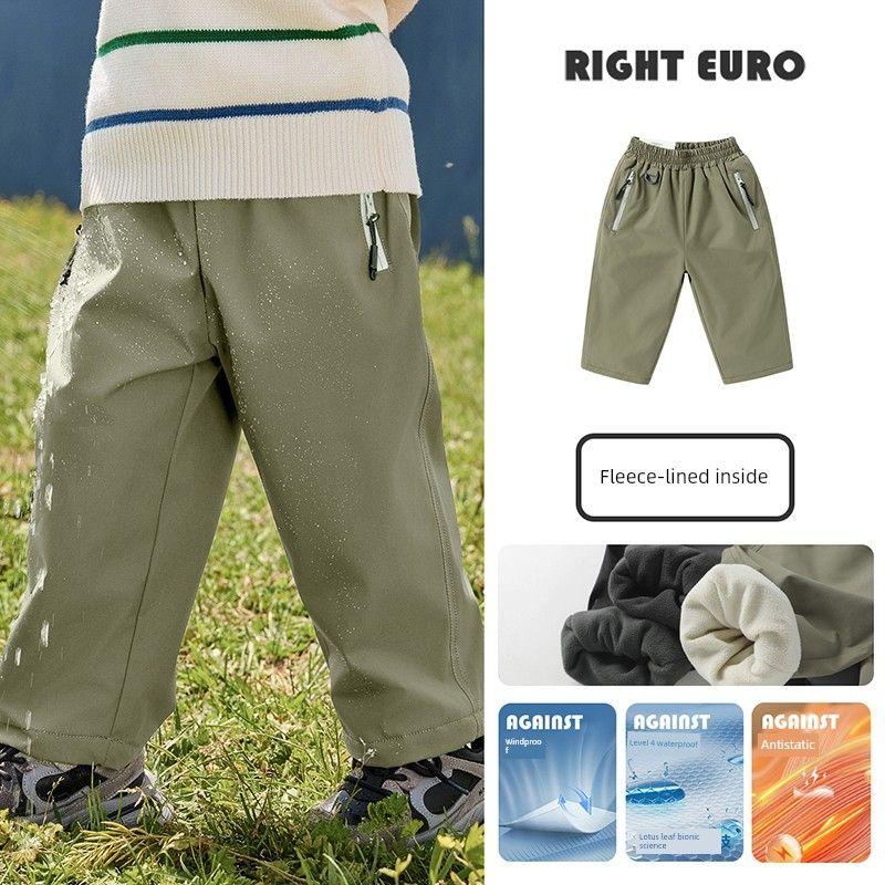 Boys  Mountain-Style Fleece-Lined Hiking Pants, Waterproof and Anti-Static, 2025 New Winter Children s Pants, Trendy Toddler Pants Army Green 120cm