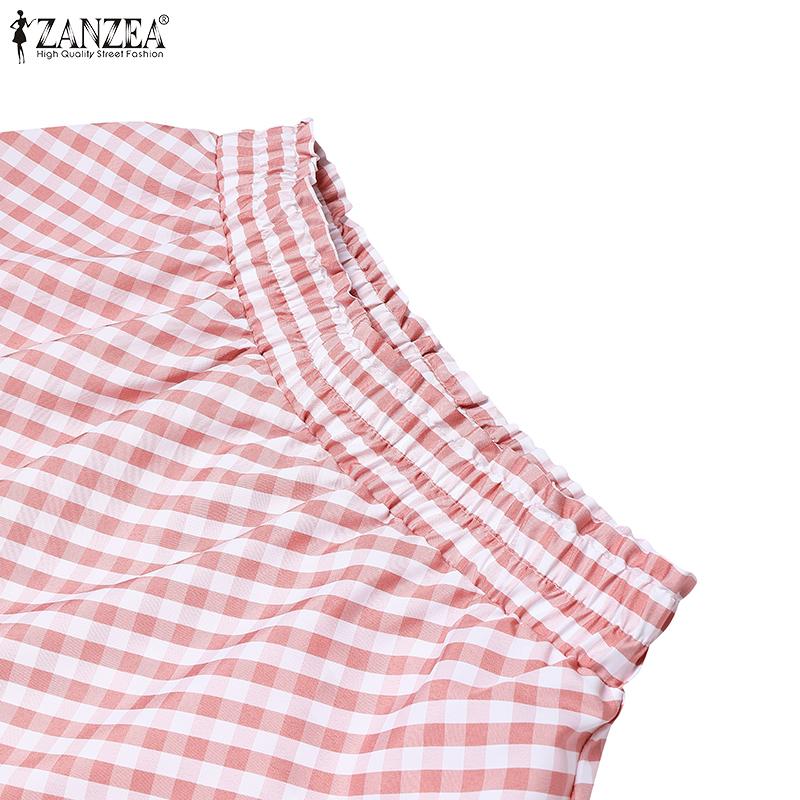 ZANZEA Women Casual Elastic Waist Loose Grid Print Skirts