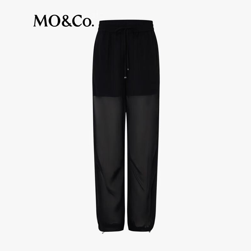 MO&Co. Summer Lightweight Black Mesh Straight Leg Casual Pants