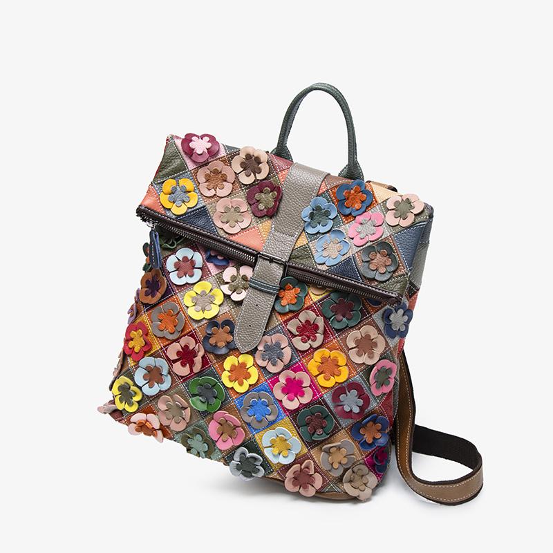 Handmade Bag, Three-Dimensional Floral Romantic Backpack, Colorful Patchwork Retro Backpack, Luxurious Travel Experience