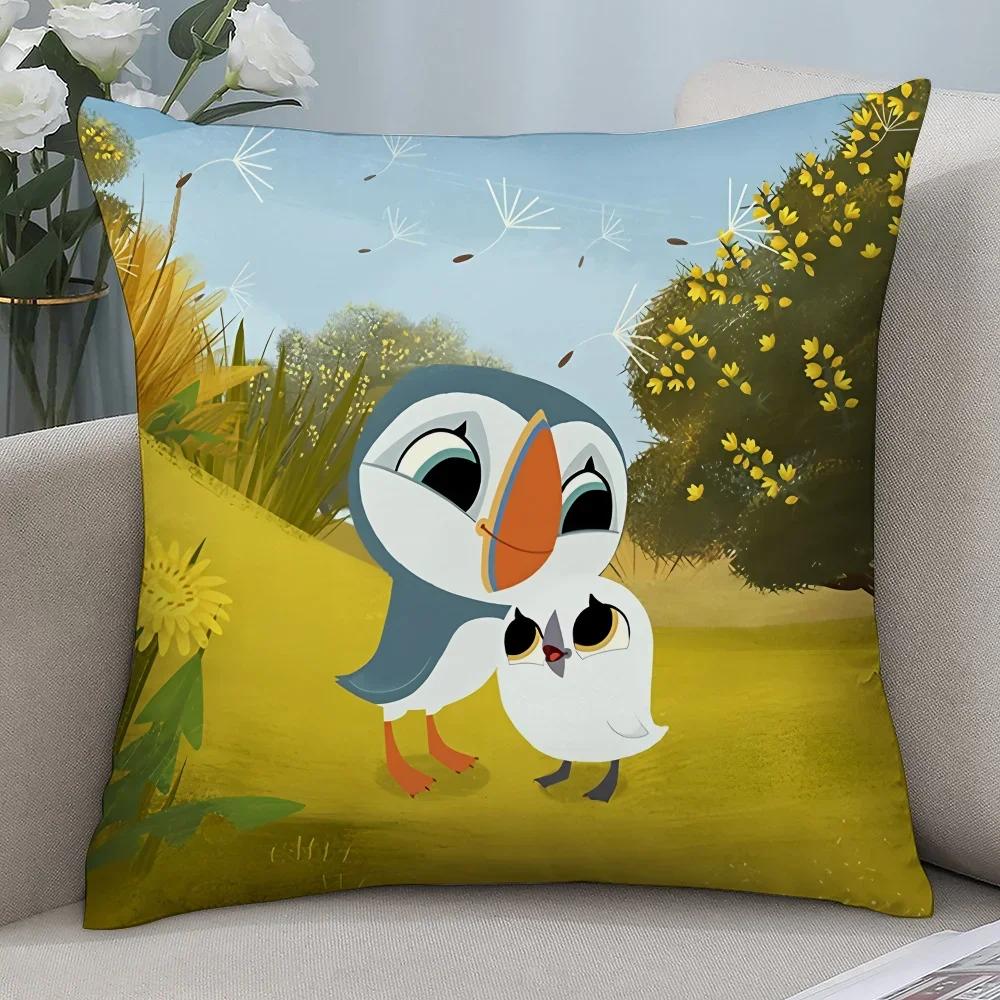 Puffin Rock P-Preschool Pillow Case D Print Polyester Fiber _  Home Sofa Throw Pillow Cover Decoration Festival Gifts, 30x30cm