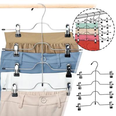 4-Tier Skirt Shorts Pants Hangers With Adjustable Clips Saving 8Clips Clothing Slip No Rack Spa T5L5