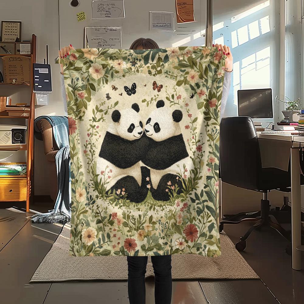 Panda and Grass pattern Flannel Blanket, High quality Comfortable for All Seasons, Home Decor, Warmth and Comfort, Perfect for Gifts.