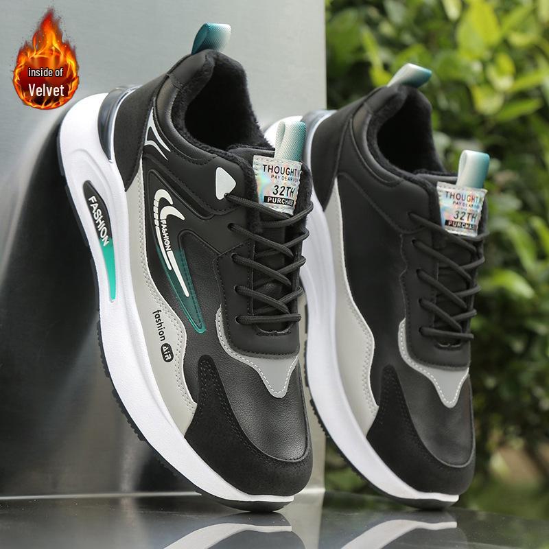 

Мужские водонепроницаемые нескользящие спортивные туфли - подкладка из хлопка и флиса, верх из толстой кожи, теплая зимняя повседневная модная обувь. 39